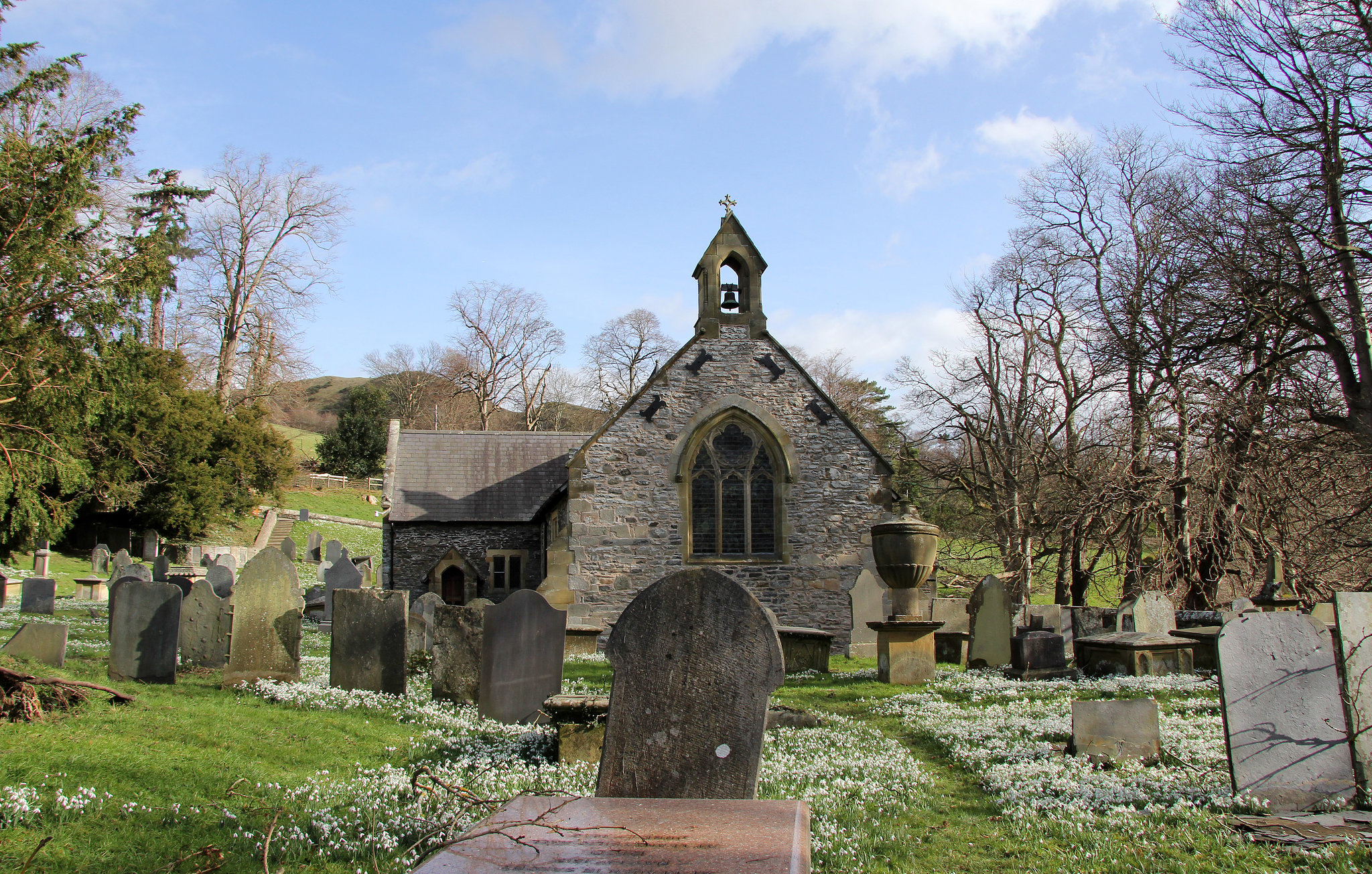 Llantysilio Church with snowdrops