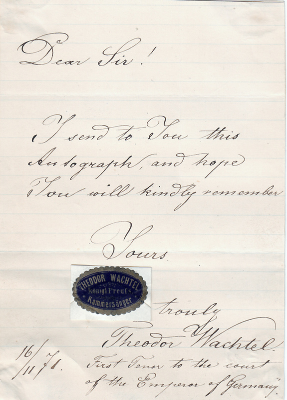 Short note with autograph Theodor Wachtel