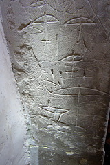 willingale spain church, essex, graffiti prob showing teasel holders rather than crossbows
