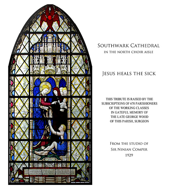 Southwark Cathedral + Jesus Heals the sick + memorial to George Wood + by Ninian Comper + 1929