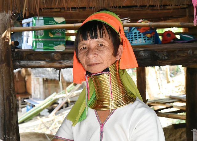 La doyenne portant un collier en laiton de 25 kilos !