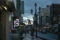 Shopping street at dusk