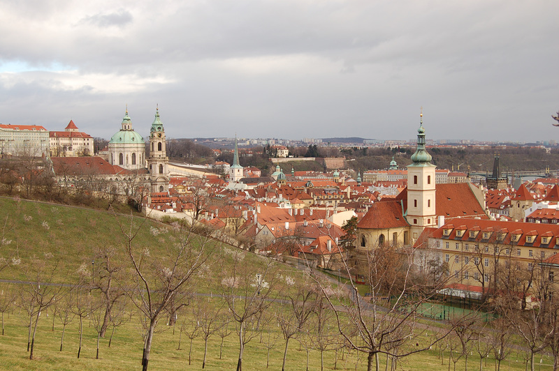 Prague Castle and the Cathedral  of St Nicholas from the park by Strahov Monastry, Prague