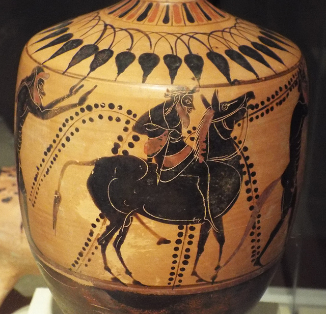 Detail of a Black-Figure Lekythos with Dionysos on a Mule in the Virginia Museum of Fine Arts, June 2018