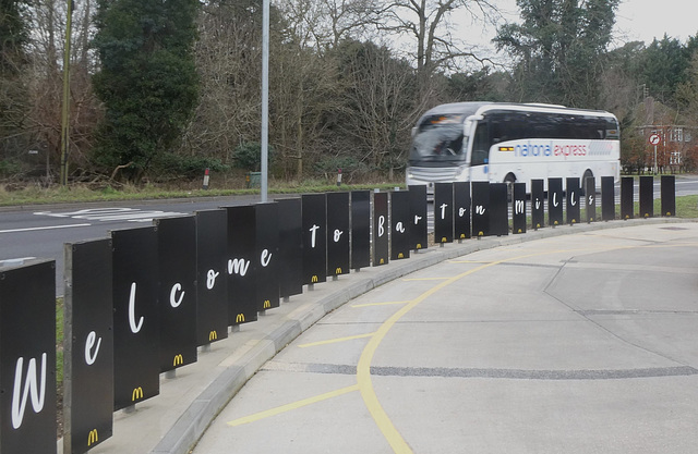 Welcome to Barton Mills - Ambassador Travel 218 (BV19 XOZ) at Fiveways - 8 Jan 2024 (P1170234)