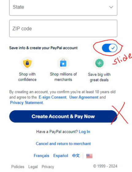 paypal credit card option 3 - move slider to not create paypal account