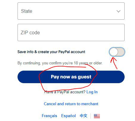 paypal credit card option 4 - pay as guest option shows