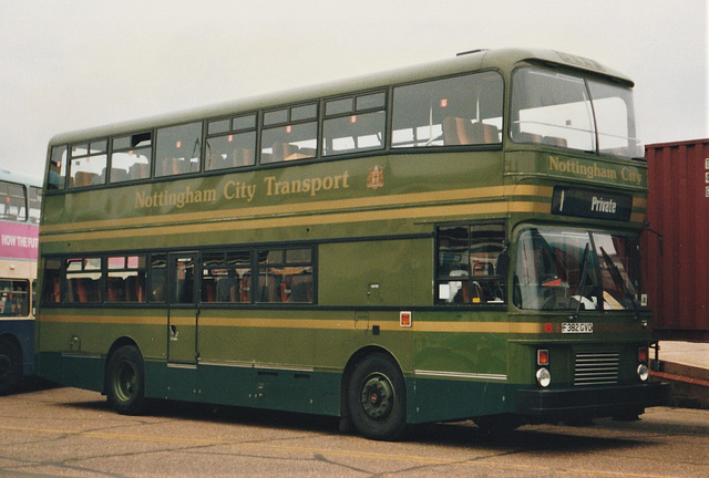 Nottingham City Transport 382 (F382 GVO) at RAF Mildenhall – 26 May 1991 (142-03A)
