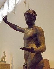 Detail of a Bronze Statue of Young Athlete from Marathon in the National Archaeological Museum in Athens, May 2014