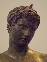 Detail of a Bronze Statue of Young Athlete from Marathon in the National Archaeological Museum in Athens, May 2014