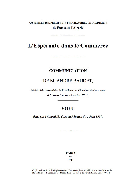 André Baudet — "L'espéranto dans le commerce"