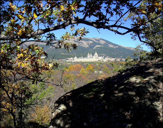 Abantos and San Lorenzo de El Escorial from the Herreria Woods