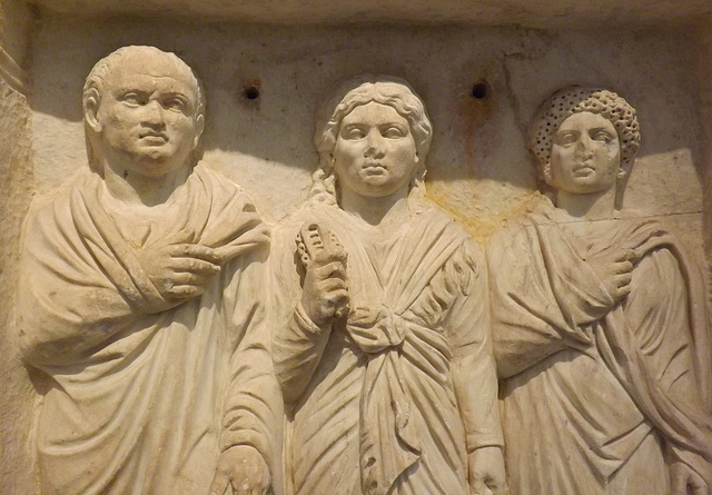 Detail of the Roman Period Grave Stele of Amaryllis and Mousaios in the National Archaeological Museum in Athens, May 2014