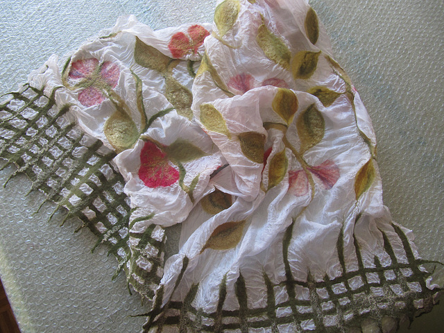 nuno felted shawl with flowers