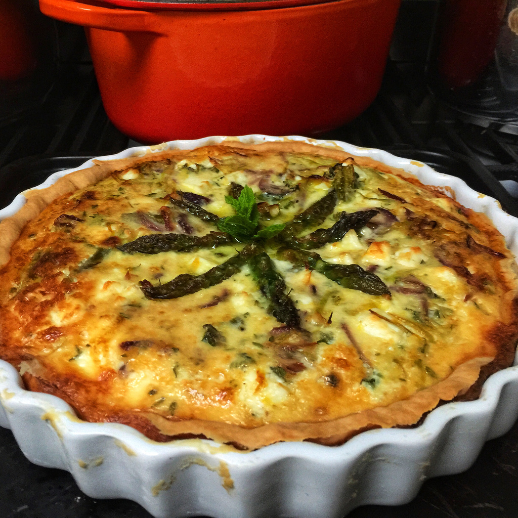 red onion & leek tart with feta, thyme & lemon