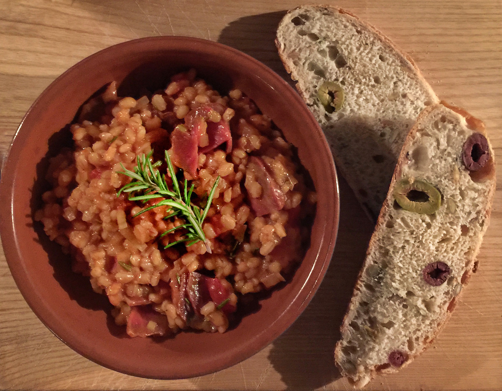 chorizo & pearl barley risotto