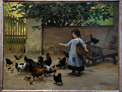 " Petite fille nourrissant les poules " . Edouard Debat-Ponsan ( 1891 ) Musée de Tours