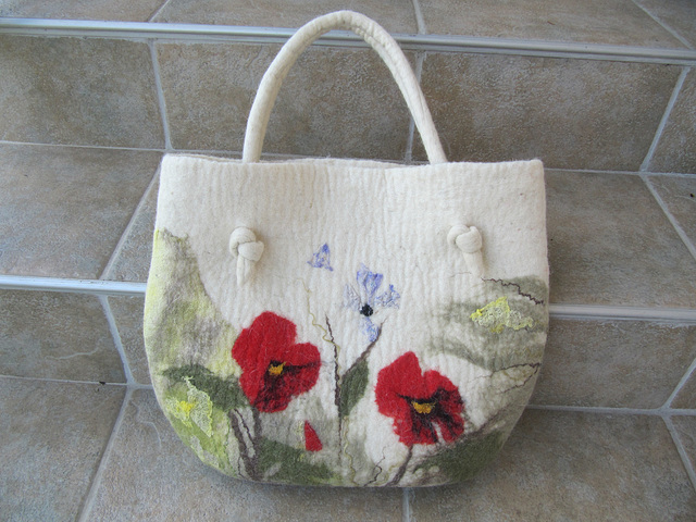 felt handbag - poppies