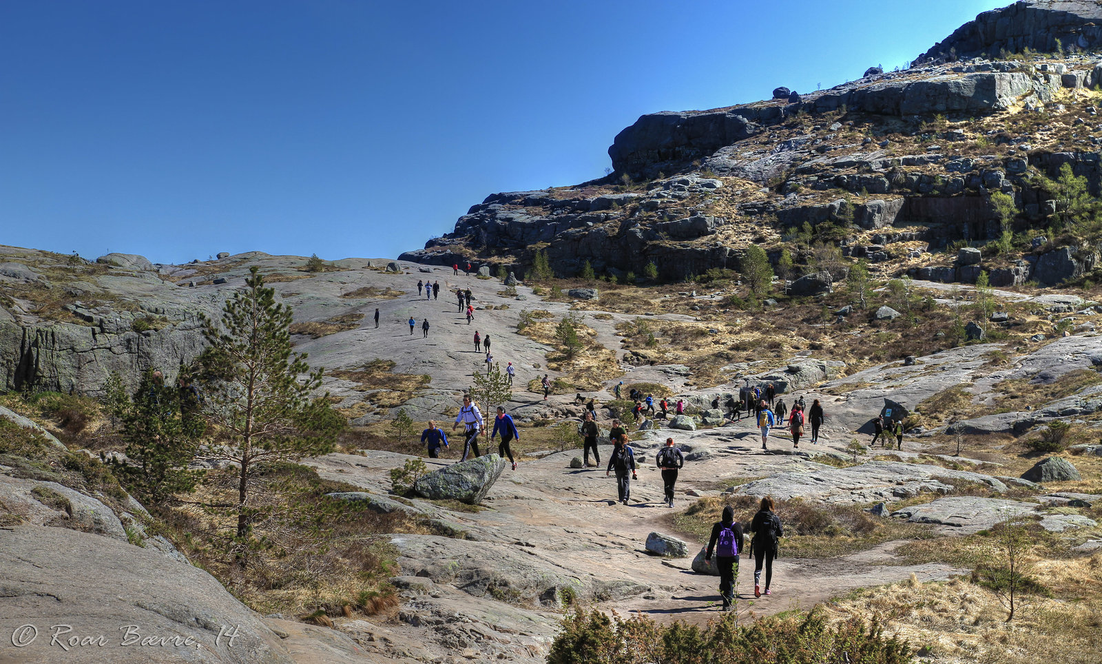 Across more rocks.