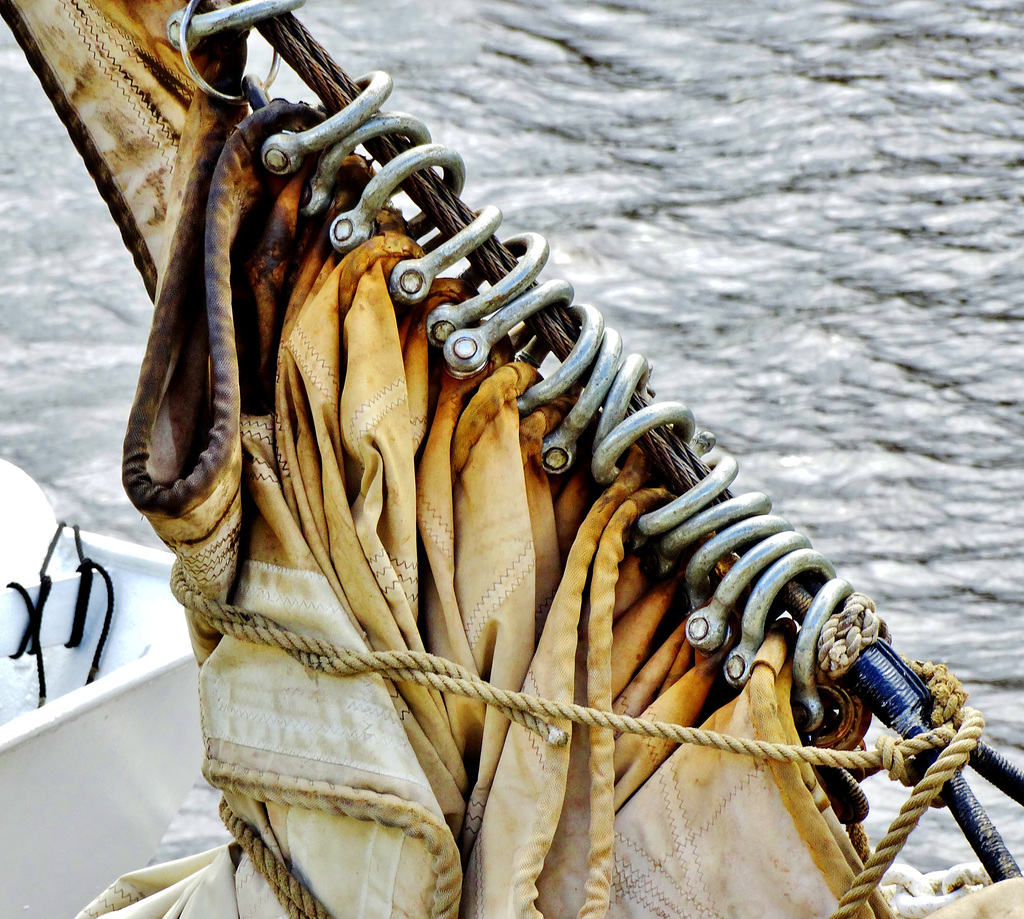 Furled and detailed sail. Stavros S Niarchos