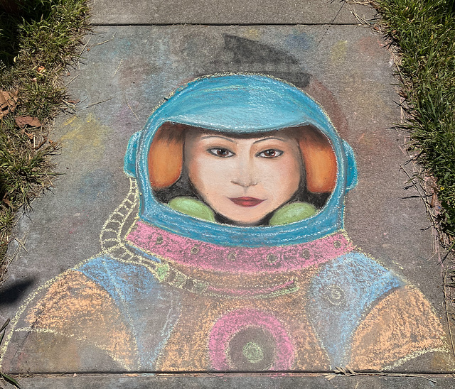 Pandemic chalk: Astronaut (in progress)