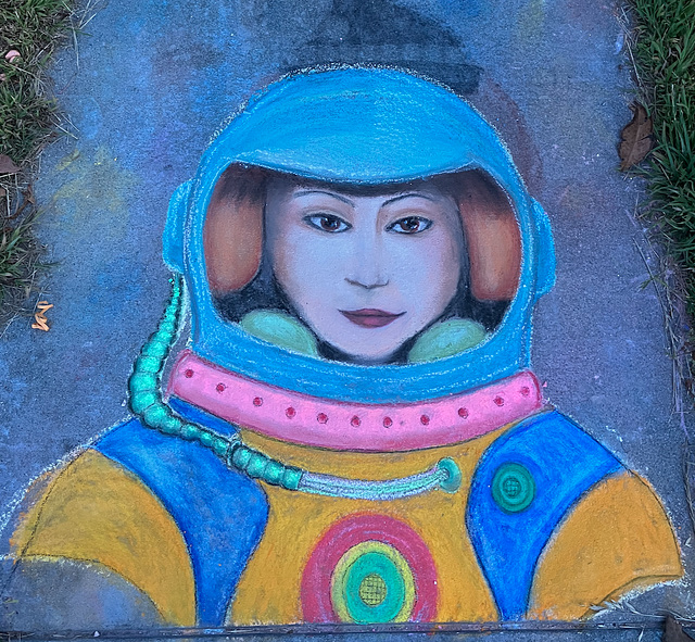 Pandemic chalk: Astronaut (in progress)