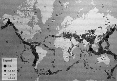 Earthquake locations and magnitudes, 1900-2017