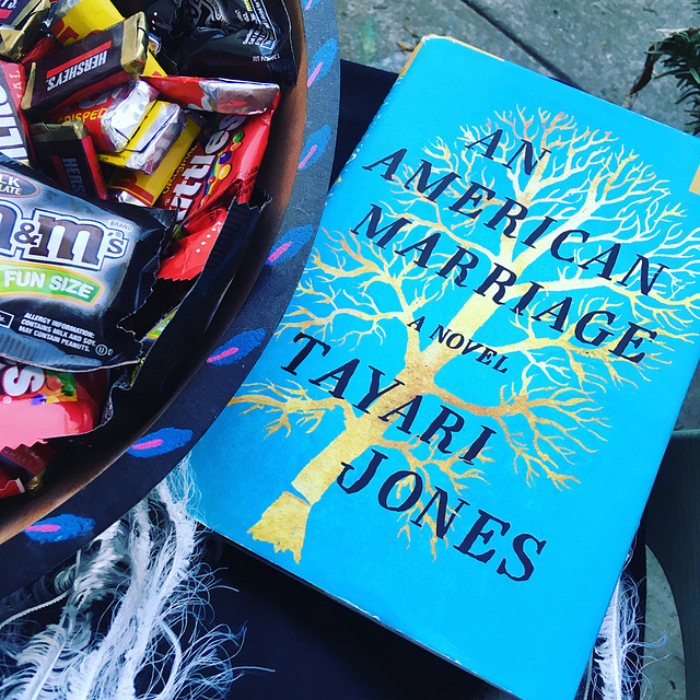 Reading with Halloween candy