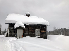snow covered shed