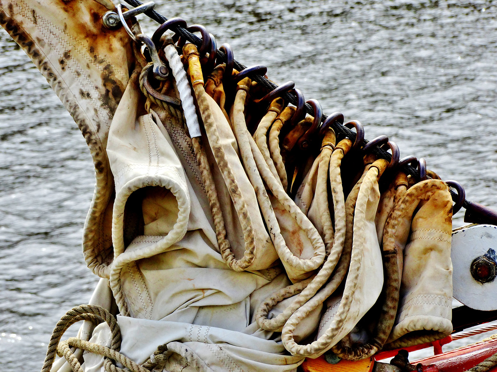 Furled and detailed sail. Stavros S Niarchos