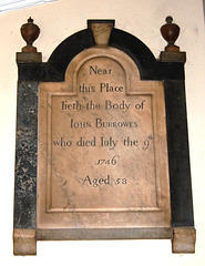 Memorial to John Burrowes, Saint Matthew's Church, Walsall, West Midlands