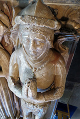 abergavenny priory, gwent; detail of tomb of sir william ap thomas +1446, livery collar on c15 effigy
