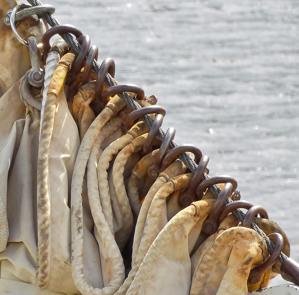 Furled and detailed sail. Stavros S Niarchos