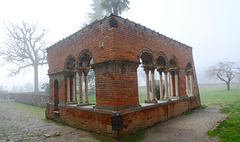 Italy, The Abbey of San Galgano, Destroyed Gazebo in the Morning Fog