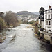 The River Dee looking eastward from the bridge at Llangollen (scan from Oct 1990)