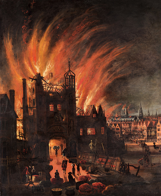 The Great Fire of London with Ludgate & Old St. Pauls.