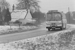 United Counties 166 (VNH 166W) on the A11 near Bell Lane, Barton Mills - 6 Jan 1985