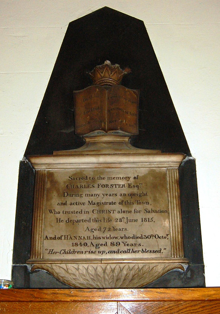 Memorial to Charles and Hannah Forester, Saint Matthew's Church, Walsall, West Midlands