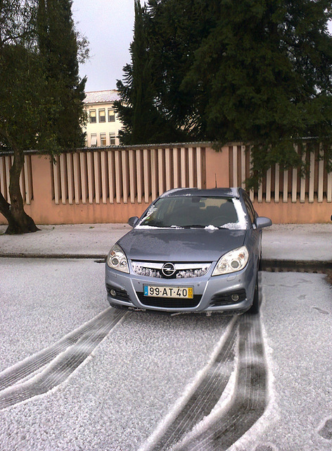 Tyre tracks on spring ice.