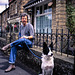 Poppy and I in front of the Grindleford house where my mom and I rented the top floor in 1972. The house's address is "Tree Tops" AWP 0247