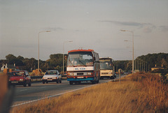 Mil-Ken Travel ECK 202Y on the A11 at Barton Mills - 22 Sep 1991 (151-34)