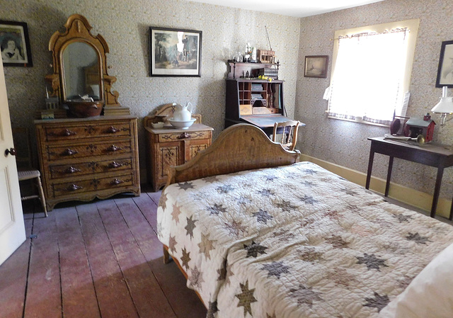 Bedroom in the Layton House & General Store in Old Bethpage Village, August 2022