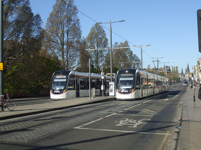 DSCF7030 Edinburgh Trams 260 and 256 on Princes Street - 6 May 2017