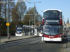DSCF7031 Lothian Buses 448 (SJ66 LPF) and  Edinburgh Trams 260 and 256 on Princes Street - 6 May 2017