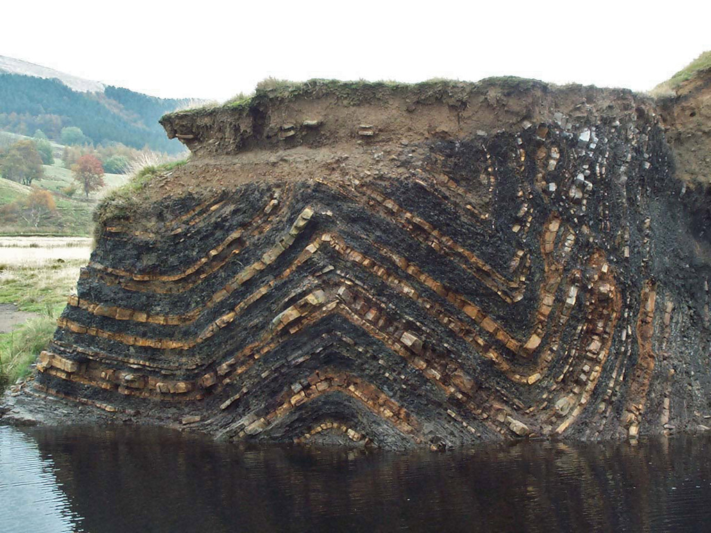 Valley bulge folding at Rowlee Bridge, Ashop Valley, Derbyshire