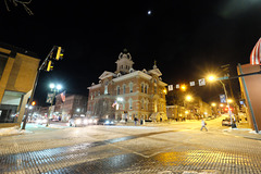 Moonlit winter night downtown