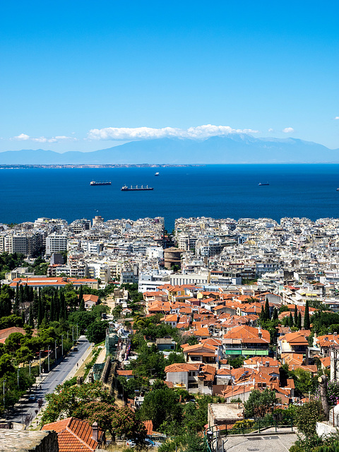 Thessaloniki, Panoramic view of the city with Mount Olympus in the background