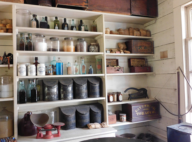 Shelves in the Layton General Store in Old Bethpage Village, August 2022