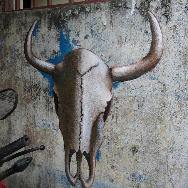 Mur peint à Bodnath = Boudhanath, Kathmandu (Népal)