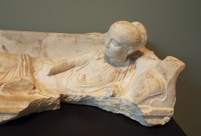 Detail of a Grave Monument of a Girl in the Getty Villa ,June 2016